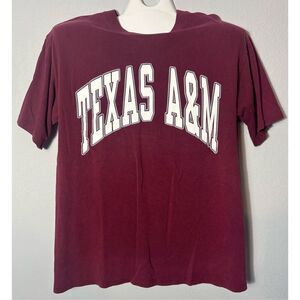 Vintage Texas A&M T Shirt Mens Large Made USA 90s Red Maroon Dodger Brand FLAW